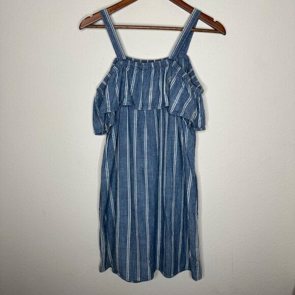 J. Crew Chambray Striped Off Shoulder dress Sz Large - Picture 5 of 8
